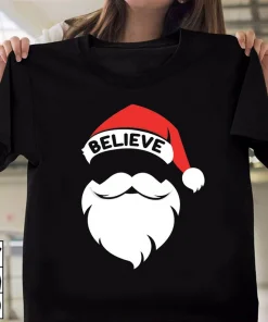 Believe Santa Hat Christmas Squad T-Shirt