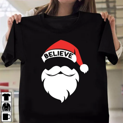 Believe Santa Hat Christmas Squad T-Shirt