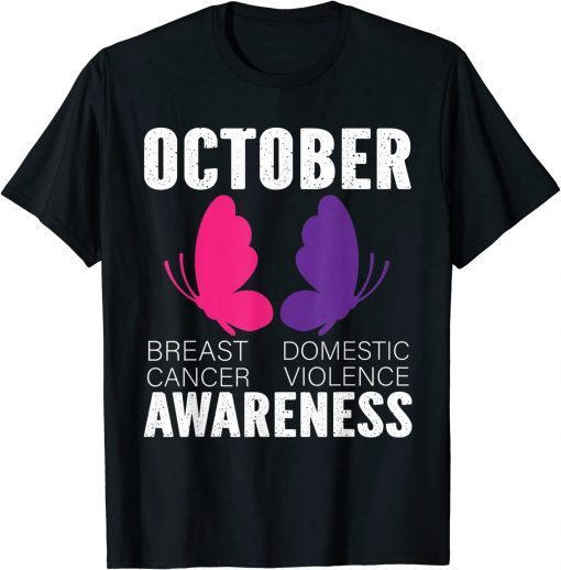 Breast Cancer And Domestic Violence Awareness Butterfly T-Shirt