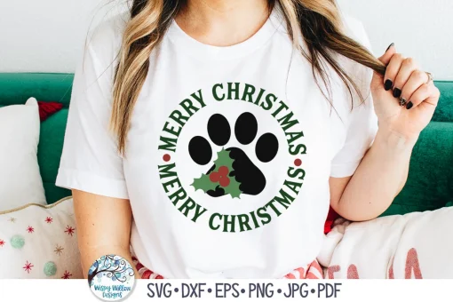 Christmas Dog Paw Print T-Shirt