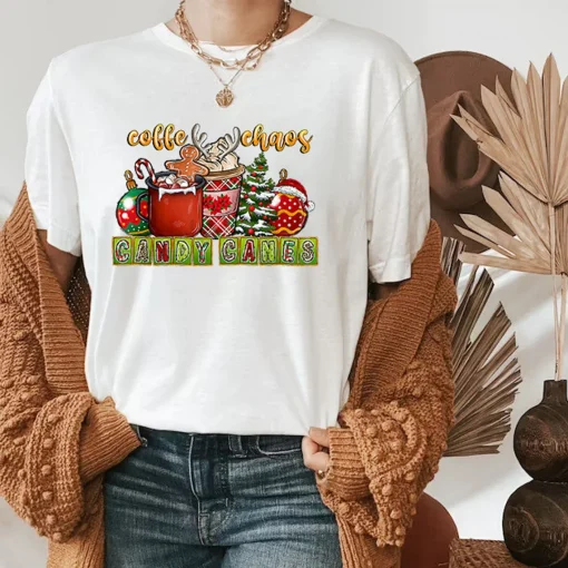 Coffee Chaos Candy Canes Coffee Christmas Cheer T-Shirt