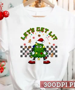 Groovy Let's Get Lit Christmas Tree Xmas Lights T-Shirt