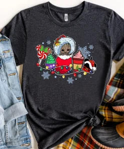 Guardians Of The Galaxy Santa Baby Groot Food and Drink Christmas T-Shirt