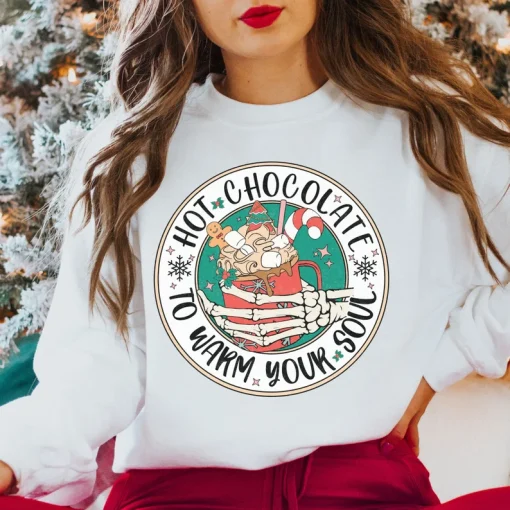 Hot Chocolate to Warm Your Soul Skeleton Christmas T-Shirt