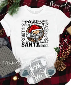 Leopard Santa Typography Team Santa Claus T-Shirt