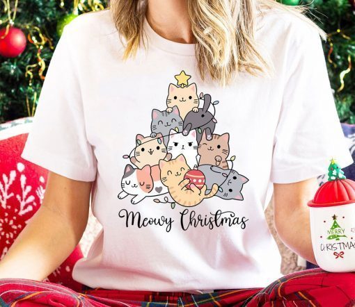 Meowy Christmas Cat Lover Christmas Tree T-Shirt