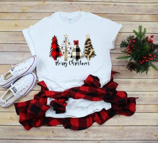 Merry Christmas Buffalo Plaid Trees Tee Shirt