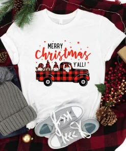 Merry Christmas Y'all, Christmas Gnomes, Buffalo Plaid Christmas Truck Tee Shirt