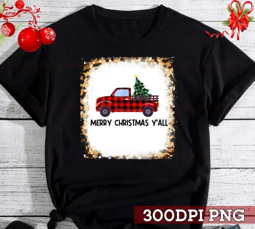 Merry Christmas Y'all Tree Christmas Leopard Buffalo Truck Bleach Leopard T-Shirt