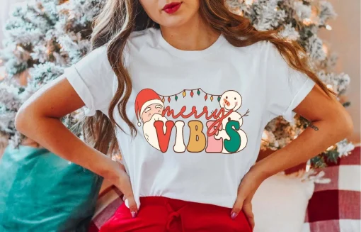 Merry Vibes Santa Claus Christmas T-Shirt