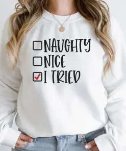 Naughty Nice I Tried Naughty Christmas T-Shirt