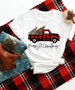 Red Buffalo Plaid & Leopard Merry Christmas T-Shirt