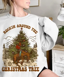 Rockin Around The Christmas Tree Bronco Cowboy Rodeo T-shirt