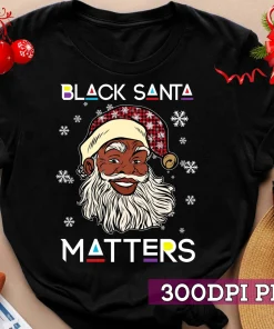 Santa Black Matters Afro African American Santa Face Christmas Red Plaid T-Shirt