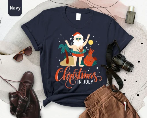 Summer Xmas Lighting Reindeer Christmas In July T-Shirt