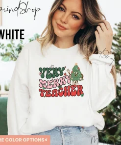 Very Merry Teacher Retro Christmas T-Shirt