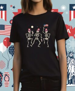 Dancing Skeleton 4th of July American Flag Skellies Tee Shirt