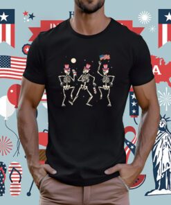 Dancing Skeleton 4th of July American Flag Skellies Tee Shirt