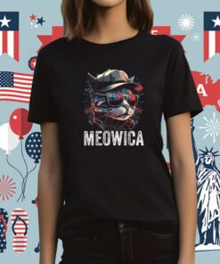 Meowica 4th of July Cat American Flag America USA T-Shirt