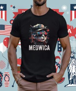 Meowica 4th of July Cat American Flag America USA T-Shirt