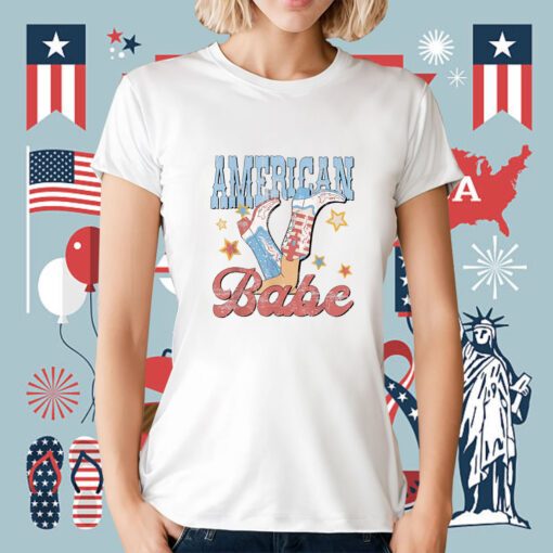 Western Cowgirl Boots Retro American Girls Babe 4th Of July Tee Shirt