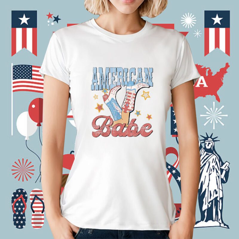 Western Cowgirl Boots Retro American Girls Babe 4th Of July Tee Shirt