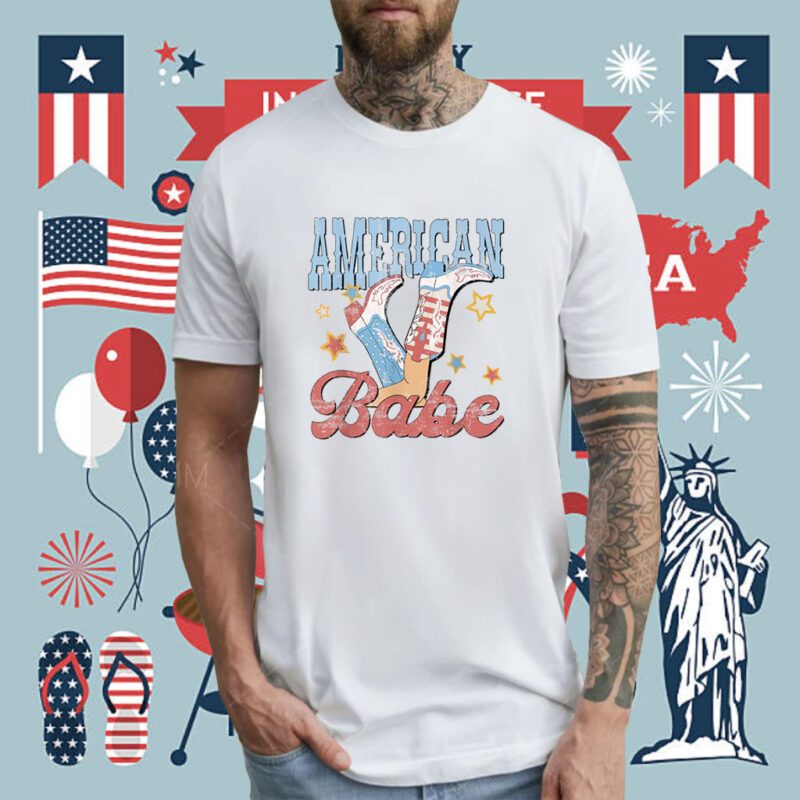 Western Cowgirl Boots Retro American Girls Babe 4th Of July Tee Shirt