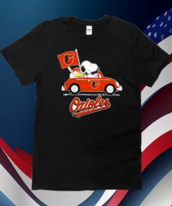 Snoopy Drives Car With Baltimore Orioles Flag Tee Shirt