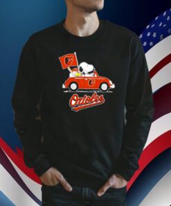 Snoopy Drives Car With Baltimore Orioles Flag Tee Shirt