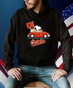 Snoopy Drives Car With Baltimore Orioles Flag Tee Shirt