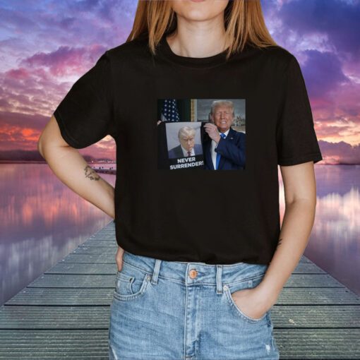 Donald Trump 2024 Shows Off Trump Mugshot Never Surrender Youth Shirts