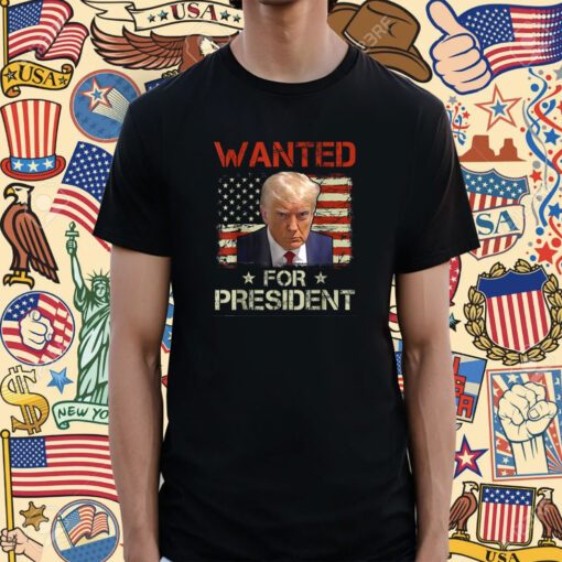 Wanted Donald Trump For President 2024 USA Flag Tee Shirt