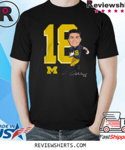 Valiant University Of Michigan Football Colston Loveland Navy Caricature T-Shirt