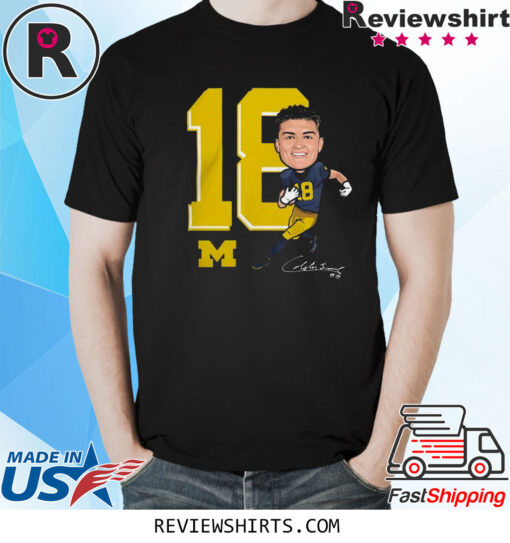 Valiant University Of Michigan Football Colston Loveland Navy Caricature T-Shirt