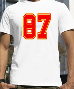 Red Number 87 White Yellow Football Basketball Soccer Fans T-Shirt