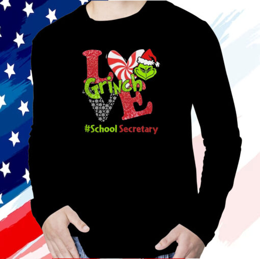 Santa Grinch Love School Secretary Merry Christmas 2024 T-Shirt