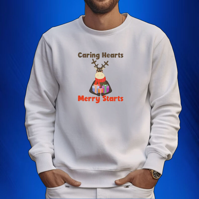 Caring Hearts Merry Starts Christmas Tee Shirt