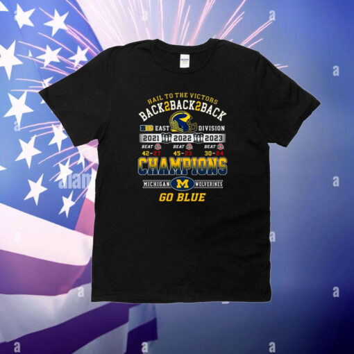 Hail To The Victors Back To Back To Back 2021 2022 2023 Champions Michigan Wolverines Shirt