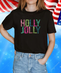 Holy Jolly Gilltter Christmas Letter Print Tee Shirt