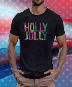 Holy Jolly Gilltter Christmas Letter Print T-Shirts