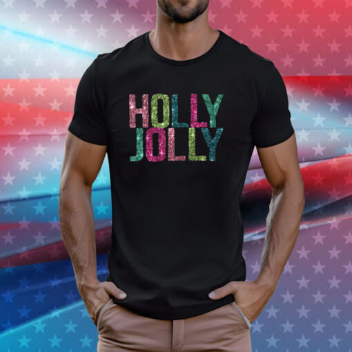 Holy Jolly Gilltter Christmas Letter Print T-Shirts