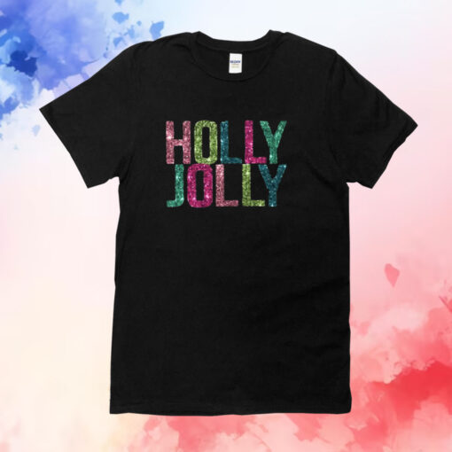 Holy Jolly Gilltter Christmas Letter Print T-Shirt