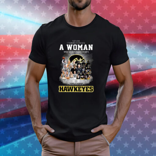 Never Underestimate A Women Who Undersatnds Sports And Loves Hawkeyes T-Shirts