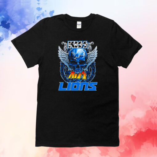 Skull Wings Kiss In Detroit Lions Football T-Shirt