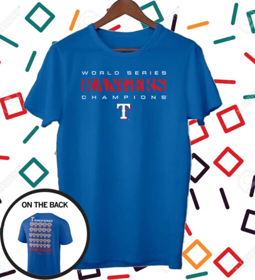 Texas Rangers Fanatics Branded 2023 World Series Champions Jersey Roster Tee Shirt