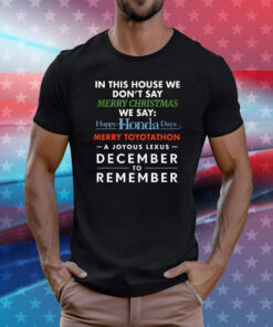 Official In This House We Don't Say Merry Christmas We Say Happy Honda Days Tee Shirt