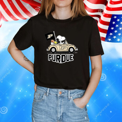 Snoopy and Woodstock Driving Car Purdue Boilermakers T-Shir