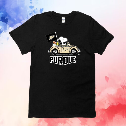 Snoopy and Woodstock Driving Car Purdue Boilermakers T-Shirts