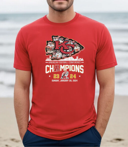 Kansas City Chiefs American Football Conference Champions 23 24 Sunday January 28 2024 T-Shirts