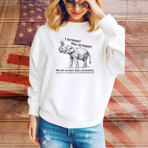 Elephant I Scream You Scream We All Scream Just Constantlly Hoodie Tee Shirt